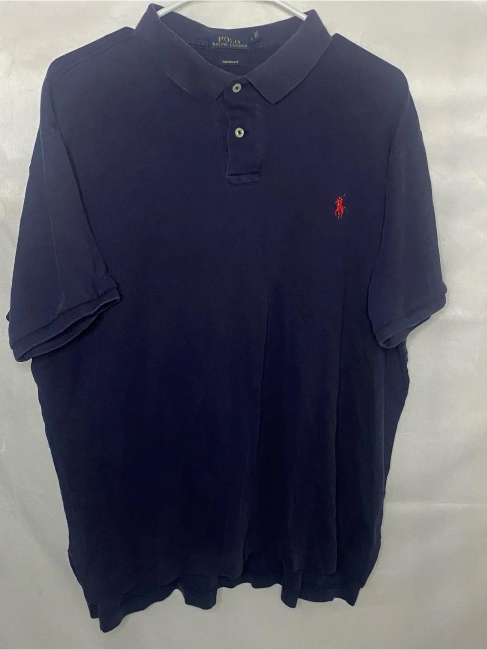Polo Ralph Lauren Men's XL Custom Fit Polo Shirt Navy Blue Red Pony SS Pique